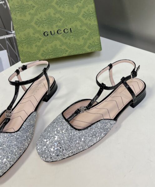 Gucci Women's Double G Ballet Flat 754138 Silver 6