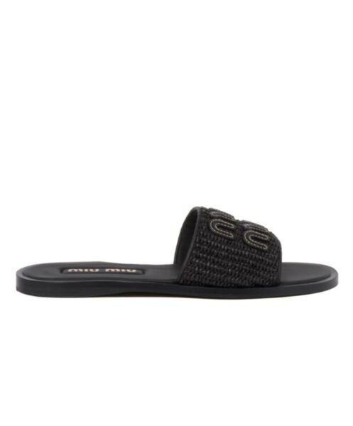 Miumiu Women's Raffia-effect Woven Fabric Slides 