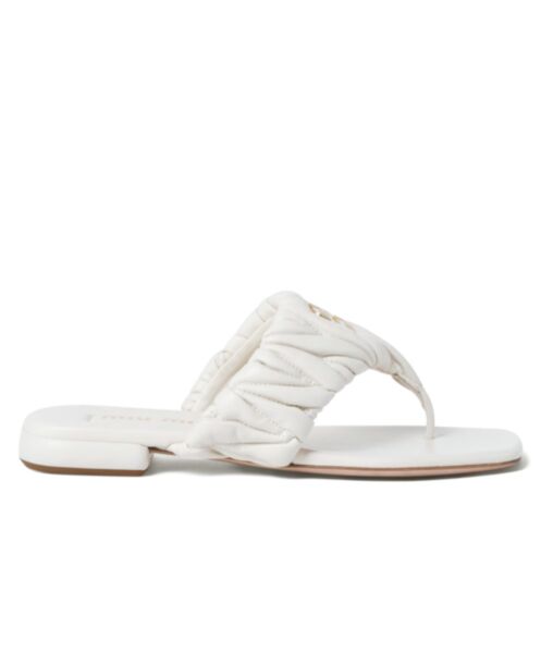 Miumiu Women's Matelasse Nappa Leather Thong Sandals White