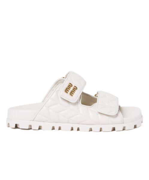 Miumiu Women's Matelasse Nappa Leather Slides White