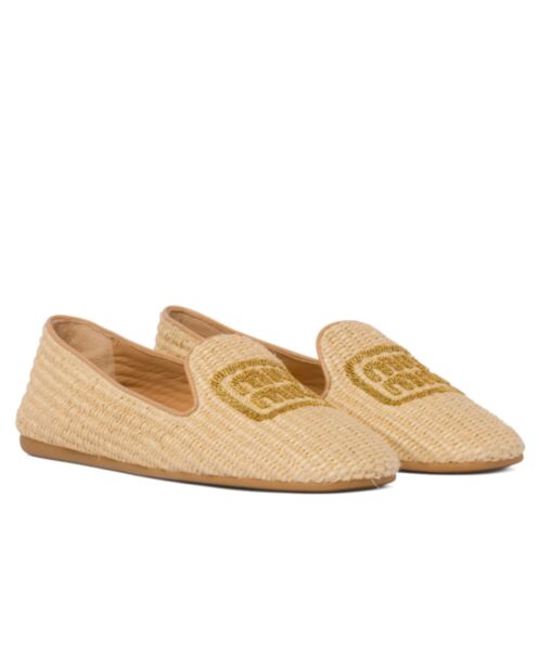 Miumiu Women's Raffia-effect Woven Fabric Slippers Cream