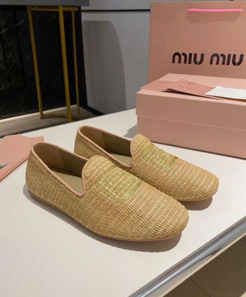 Miumiu Women's Raffia-effect Woven Fabric Slippers Cream 3