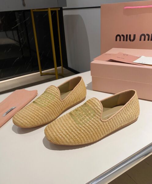 Miumiu Women's Raffia-effect Woven Fabric Slippers Cream 5