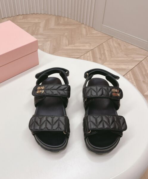 Miumiu Women's Sporty Matelasse Nappa Leather Sandals 2