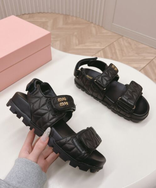 Miumiu Women's Sporty Matelasse Nappa Leather Sandals 6