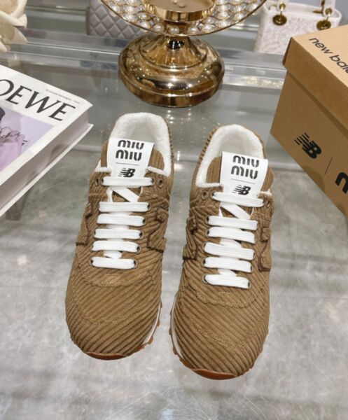 Miumiu x New Balance 574 Striped Velvet Sneakers Dark Coffee 2