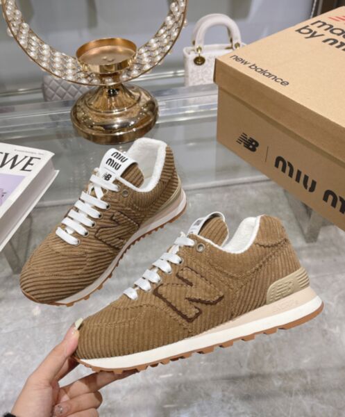 Miumiu x New Balance 574 Striped Velvet Sneakers Dark Coffee 4