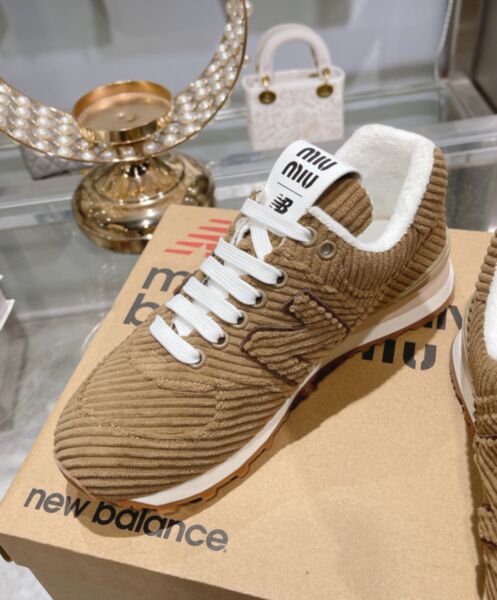 Miumiu x New Balance 574 Striped Velvet Sneakers Dark Coffee 7