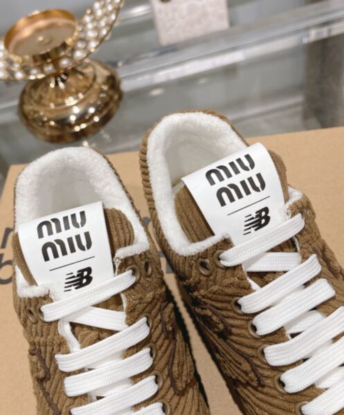 Miumiu x New Balance 574 Striped Velvet Sneakers Dark Coffee 9