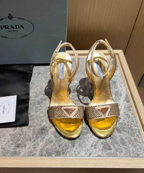 Prada Women's Satin Sandals With Crystals 1X022N Yellow 2