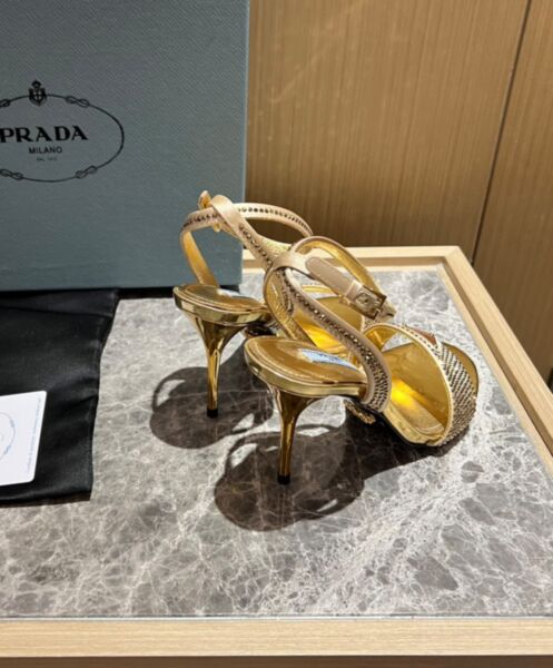 Prada Women's Satin Sandals With Crystals 1X022N Yellow 5