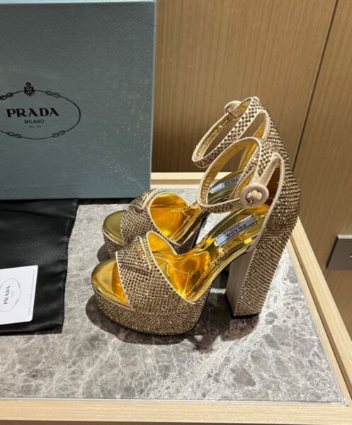 Prada Women's Satin Platform Sandals With Crystals 1XP53B 3