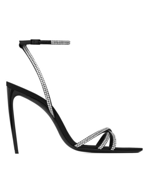 Saint Laurent Women's AVA Crystal Crepe Satin Sandals Black