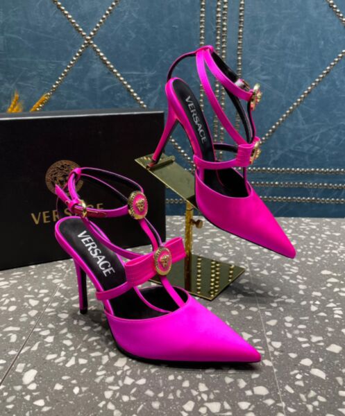 Versace Women's Gianni Ribbon Cage Satin Pumps  8