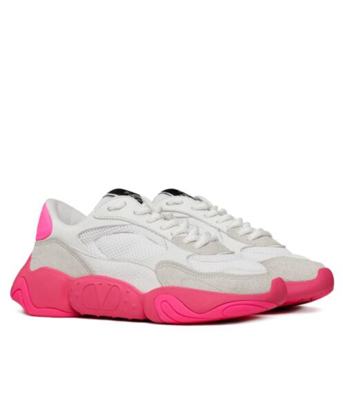 Valentino Garavani Bubbleback Mesh And Suede Sneaker Peachblow