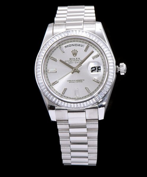 Rolex Men s Stainless Steel Watch With Diamond White