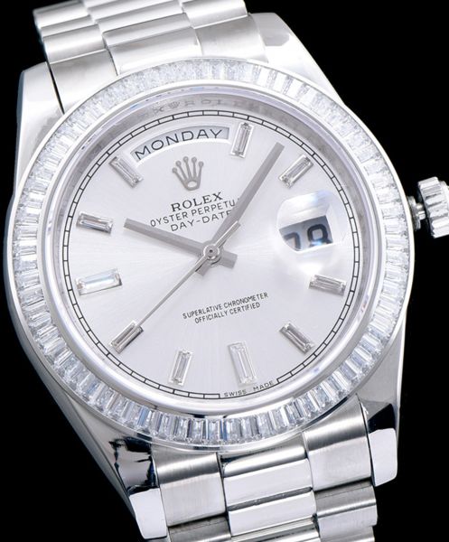 Rolex Men s Stainless Steel Watch With Diamond White