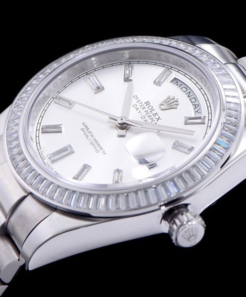 Rolex Men s Stainless Steel Watch With Diamond White